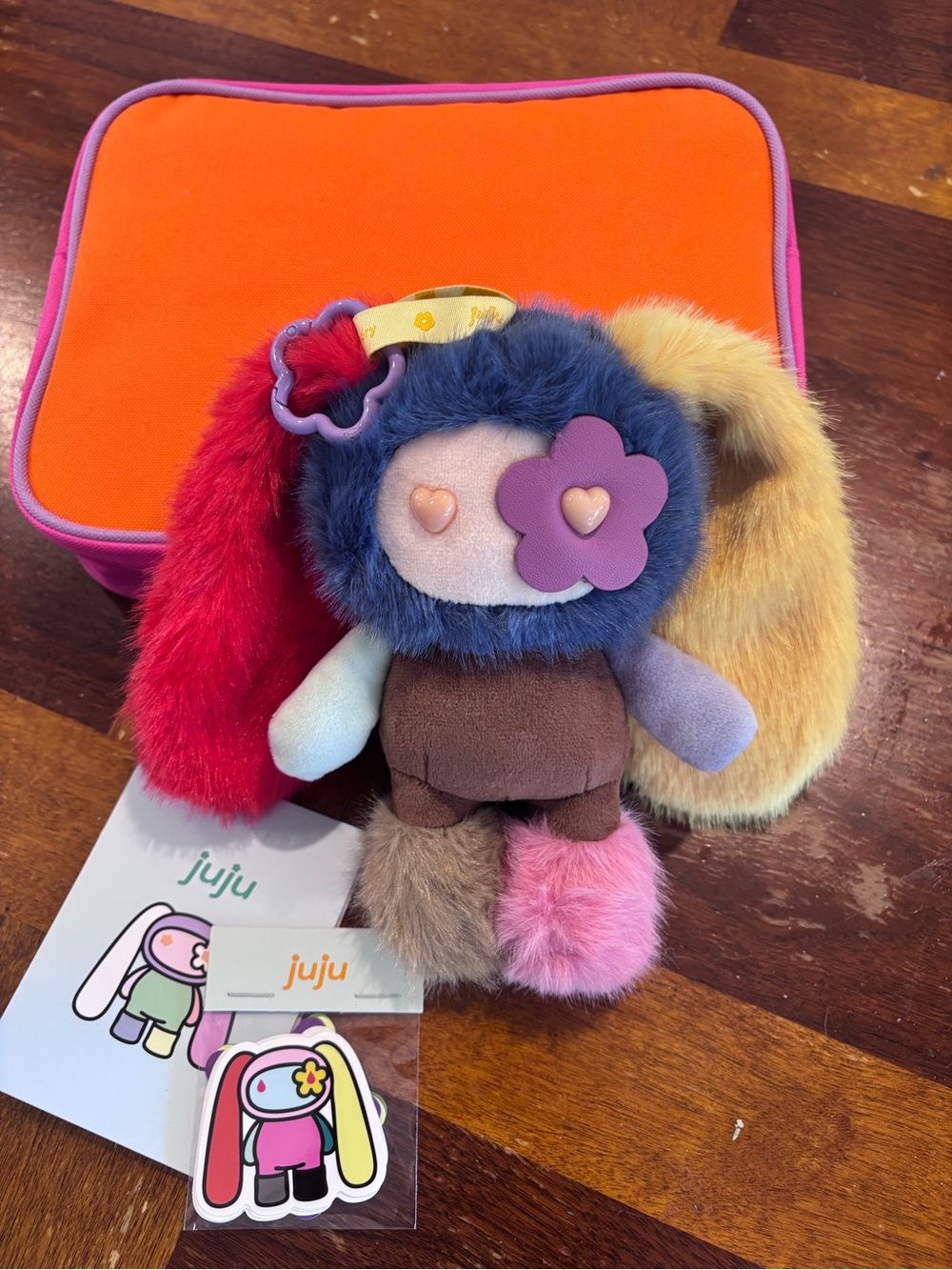 JuJu Multicolor Plush Keychain Doll with Heart & Flower Accents